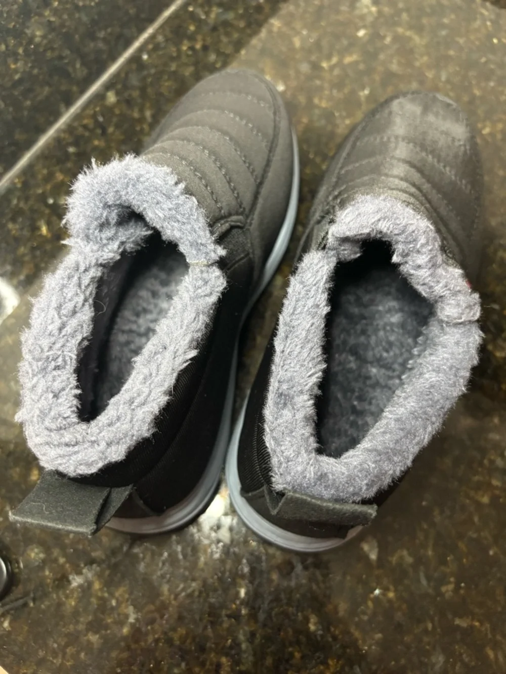 New Black Slip-On Waterproof Winter Sneakers with Gray Faux Fur Lining Size 37